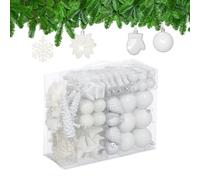Relaxdays Palline di Natale, Set 100 Addobbi Natalizi, Palle Opache, Lucide, Glitter, 10 Design, Plastica, Bianco