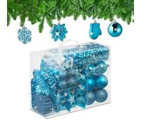 Relaxdays Palline di Natale, Set 100 Addobbi Natalizi, Palle Opache, Lucide, Glitter, 10 Design, Plastica, Blu Petrolio