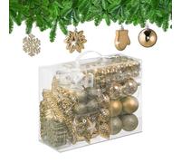 Relaxdays Palline di Natale, Set 100 Addobbi Natalizi, Palle Opache, Lucide, Glitter, 10 Design, Plastica, Champagne