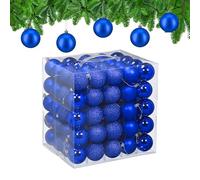 Relaxdays Palline di Natale, Set 100 Palle Albero, Addobbi Natalizi, ∅ 6 cm, in Plastica Opaca, Lucida, Glitter, Blu