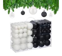 Relaxdays Palline di Natale, Set 100 Palle Albero, Addobbi Natalizi, Opache, Lucide e Glitter, ∅ 3, 4, 6 cm, Nero Bianco
