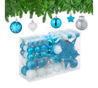 Relaxdays Palline di Natale, Set 101 Addobbi Natalizi in Plastica, Decorazioni Albero Vari Design, Puntale, Blu Petrolio