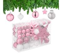 Relaxdays Palline di Natale, Set 101 Addobbi Natalizi in Plastica, Decorazioni per Albero in Vari Design, Puntale, Rosa