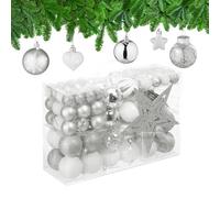 Relaxdays Palline di Natale, Set 101 Addobbi Natalizi in Plastica, Decorazioni per Albero Vari Design, Puntale, Argento
