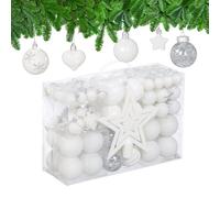 Relaxdays Palline di Natale, Set 101 Addobbi Natalizi in Plastica, Decorazioni per Albero, Vari Design, Puntale, Bianco