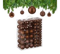Relaxdays Palline di Natale, Set 138 Palle Albero, Addobbi Natalizi, Sfere in Plastica Opache, Lucide e Glitter, Marrone
