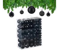 Relaxdays Palline di Natale, Set 138 Palle Albero, Addobbi Natalizi, Sfere in Plastica Opache, Lucide e Glitter, Nero