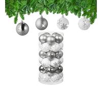 Relaxdays Palline di Natale, Set 30 Palle Albero, Addobbi Natalizi, Sfere D: 6 cm, Plastica Infrangibile, Argento Bianco, 7 x 6 x 6 cm