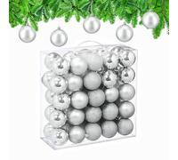 Relaxdays Palline di Natale, Set 50 Palle Albero, Addobbi Natalizi, ∅ 6 cm, in Plastica Opaca, Lucida, Glitter, Argento
