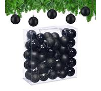 Relaxdays Palline di Natale, Set 50 Palle Albero, Addobbi Natalizi, ∅ 6 cm, in Plastica Opaca, Lucida, Glitter, Nero