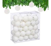 Relaxdays Palline di Natale, Set 50 Palle Albero, Addobbi Natalizi, ∅ 6 cm, in Plastica Opaca, Lucida, Glitter, Bianco