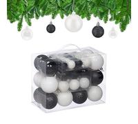 Relaxdays Palline di Natale, Set 50 Palle Albero, Addobbi Natalizi, Opache, Lucide e Glitter, ∅ 3, 4 e 6 cm, Nero Bianco