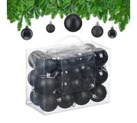 Relaxdays Palline di Natale, Set 50 Palle Albero, Addobbi Natalizi, Sfere in Plastica Opache, Lucide e Glitter, Nero