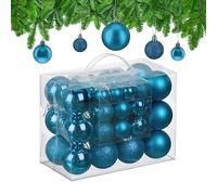 Relaxdays Palline di Natale, Set 50 Palle Albero, Addobbi Natalizi, Sfere in Plastica Opache, Lucide e Glitter, Petrolio