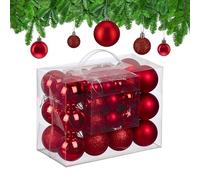 Relaxdays Palline di Natale, Set 50 Palle Albero, Addobbi Natalizi, Sfere in Plastica Opache, Lucide e Glitter, Rosso