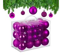 Relaxdays Palline di Natale, Set 50 Palle Albero, Addobbi Natalizi, Sfere in Plastica Opache, Lucide e Glitter, Fucsia