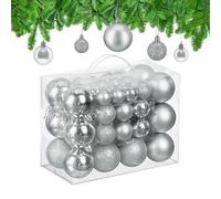 Relaxdays Palline di Natale, Set 50 Palle Albero, Addobbi Natalizi, Sfere in Plastica Opache, Lucide e Glitter, Argento