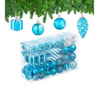 Relaxdays Palline di Natale, Set 72 Palle Natalizie Opache, Lucide, Glitter, Pigne, Cuori, Regali, Plastica,Blu Petrolio