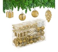 Relaxdays Palline di Natale, Set 72 Palle Natalizie Opache, Lucide, Glitterate, Pigne, Cuori, Regali, Plastica, Oro