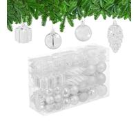 Relaxdays Palline di Natale, Set 72 Palle Natalizie Opache, Lucide, Glitterate, Pigne, Cuori, Regali, Plastica, Bianco