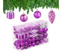 Relaxdays Palline di Natale, Set 72 Palle Natalizie Opache, Lucide, Glitterate, Pigne, Cuori, Regali, Plastica, Viola