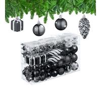 Relaxdays Palline di Natale, Set 72 Palle Natalizie Opache, Lucide, Glitterate, Pigne, Cuori, Regali, Plastica, Nero