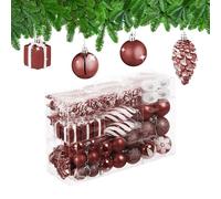 Relaxdays Palline di Natale, Set 72 Palle Natalizie Opache, Lucide, Glitterate, Pigne, Cuori, Regali, Plastica, Marrone