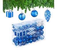 Relaxdays Palline di Natale, Set 72 Palle Natalizie Opache, Lucide, Glitterate, Pigne, Cuori, Regali, Plastica, Blu