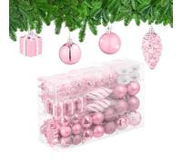 Relaxdays Palline di Natale, Set 72 Palle Natalizie Opache, Lucide, Glitterate, Pigne, Cuori, Regali, Plastica, Rosa, 24 x 38 x 12 cm