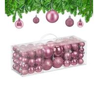 Relaxdays Palline di Natale, Set 76 Palle Albero, Addobbi Natalizi, Sfere in Plastica Opache, Lucide e Glitter, Rosa