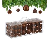 Relaxdays Palline di Natale, Set 76 Palle Albero, Addobbi Natalizi, Sfere in Plastica Opache, Lucide e Glitter, Marrone