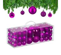Relaxdays Palline di Natale, Set 76 Palle Albero, Addobbi Natalizi, Sfere in Plastica Opache, Lucide e Glitter, Fucsia