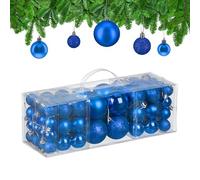 Relaxdays Palline di Natale, Set 76 Palle Albero, Addobbi Natalizi, Sfere in Plastica Opache, Lucide e Glitter, Blu