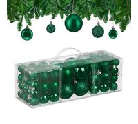 Relaxdays Palline di Natale, Set 76 Palle Albero, Addobbi Natalizi, Sfere in Plastica Opache, Lucide e Glitter, Verde