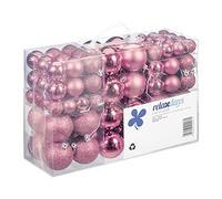 Relaxdays Palline di Natale, Set da 100, Addobbi Natalizi, Opache, Lucide, Glitterate, ∅ 3,4 e 6 cm, Decorazioni, Rosa