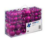 Relaxdays Palline di Natale, Set da 100, Addobbi Natalizi, Opache, Lucide, Glitterate, ∅ 3,4 e 6 cm, Decorazioni, Fucsia