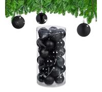 Relaxdays Palline di Natale, Set da 30 Palle Albero, Addobbi Natalizi, Sfere D: 6 cm, in Plastica Infrangibile, Nero