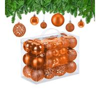 Relaxdays Palline di Natale, Set da 50, Addobbi Natalizi, Opache, Lucide, Glitterate, ∅ 3,4 e 6 cm, Decorazioni, Arancio