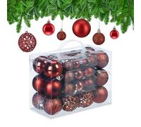 Relaxdays Palline di Natale, Set da 50, Addobbi Natalizi, Opache, Lucide, Glitterate, ∅ 3,4 e 6 cm, Decorazioni, Rosso
