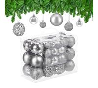 Relaxdays Palline di Natale, Set da 50, Addobbi Natalizi, Opache, Lucide, Glitterate, ∅ 3,4 e 6 cm, Decorazioni, Argento