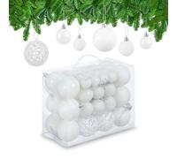 Relaxdays Palline di Natale, Set da 50, Addobbi Natalizi, Opache, Lucide, Glitterate, ∅ 3,4 e 6 cm, Decorazioni, Bianco