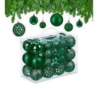 Relaxdays Palline di Natale, Set da 50, Addobbi Natalizi, Opache, Lucide, Glitterate, ∅ 3,4 e 6 cm, Decorazioni, Verde