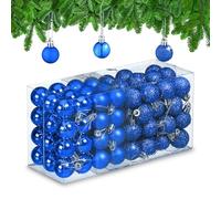 Relaxdays Palline di Natale, Set da 96 Palle Opache, Lucide, Glitterate, HxD: 4x3 cm, Addobbi Albero Natalizi, Blu