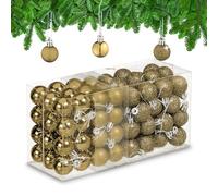 Relaxdays Palline di Natale, Set da 96 Palle Opache, Lucide, Glitterate, HxD: 4x3 cm, Addobbi Albero Natalizi, Dorate