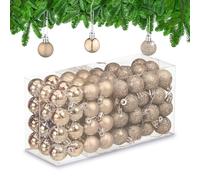 Relaxdays Palline di Natale, Set da 96 Palle Opache, Lucide, Glitterate, HxD: 4x3 cm, Addobbi Albero Natalizi, Champagne, 100% plastica