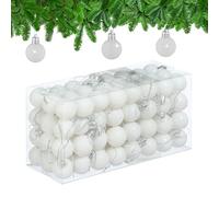 Relaxdays Palline di Natale, Set da 96 Palle Opache, Lucide, Glitterate, HxD: 4x3 cm, Addobbi Albero Natalizi, Bianco