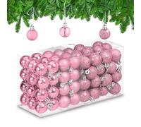 Relaxdays Palline di Natale, Set da 96 Palle Opache, Lucide, Glitterate, HxD: 4x3 cm, Addobbi Albero Natalizi, Rosa