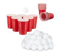 Relaxdays Palline e bicchieri da beer pong rossi