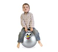 Relaxdays Pallone Rimbalzante, Palla per Saltare, Skippy Ball, Bambini, Ø 45 cm, Indoor & Outdoor, con Maniglia, Grigio