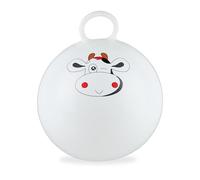 Relaxdays Pallone Rimbalzante, Palla per Saltare, Skippy Ball, Motivo Mucca, Ø 45 cm, Indoor&Outdoor, Maniglia, Bianco